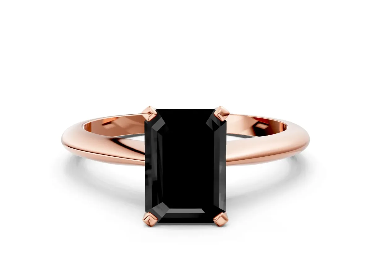 Fancy Black Emerald Cut Diamond Solitaire Engagement Ring with Classic Band and Four-Prong Setting Rose gold