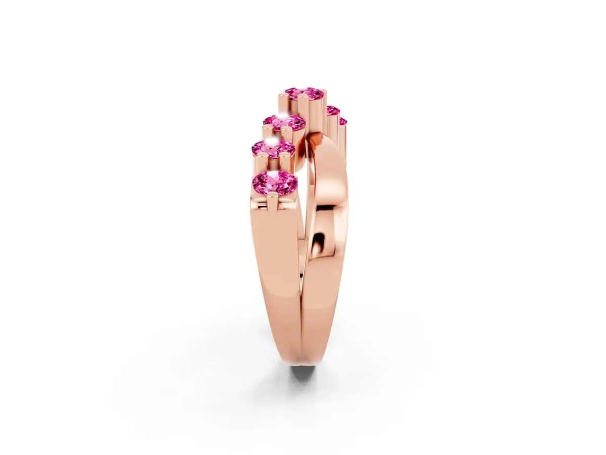 Round Pink Sapphire Prong-Set Crossover Band Rose gold