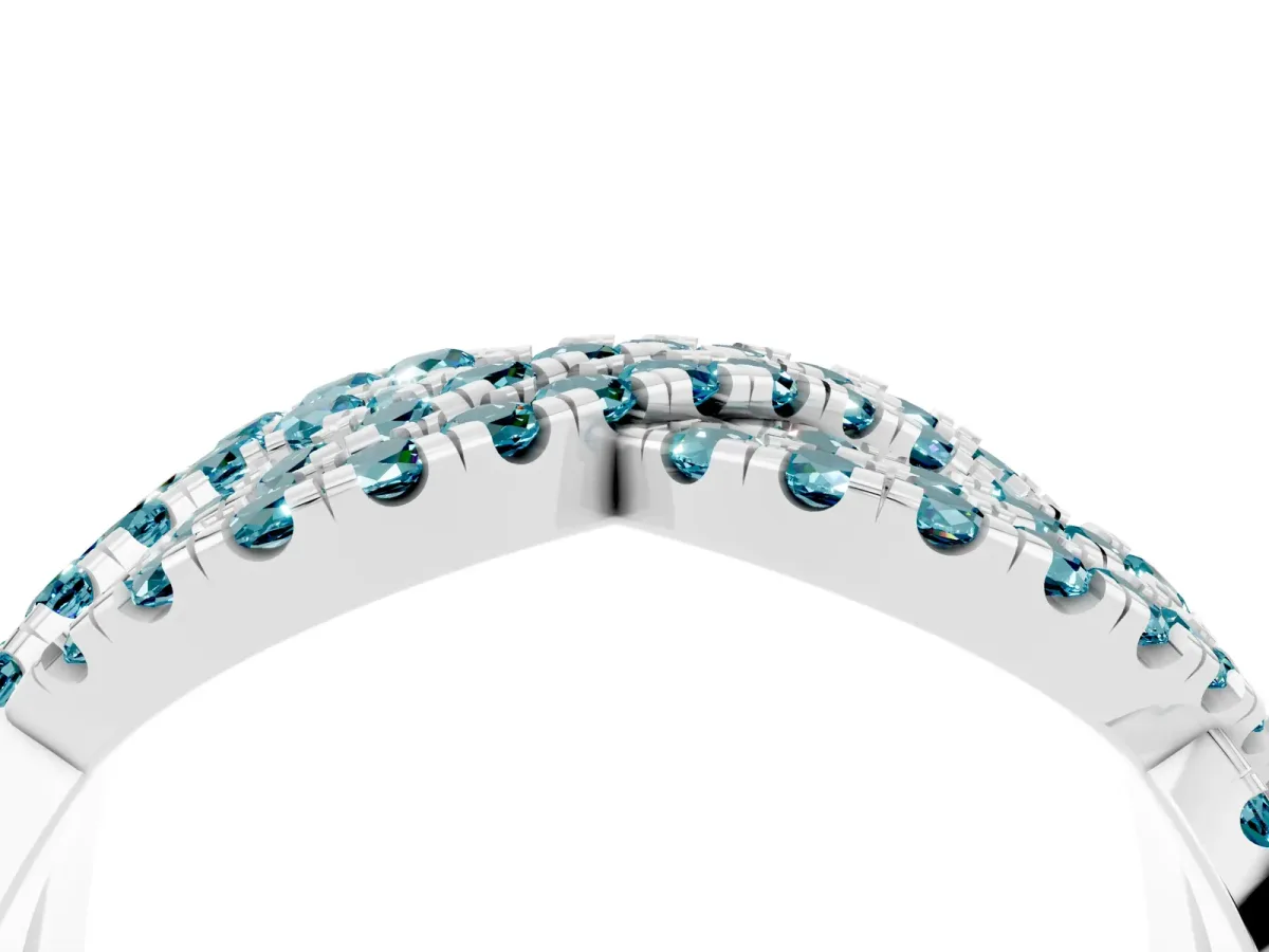Pavé Round Blue Topaz Infinity Twist Band with Shared Prong Setting Silver