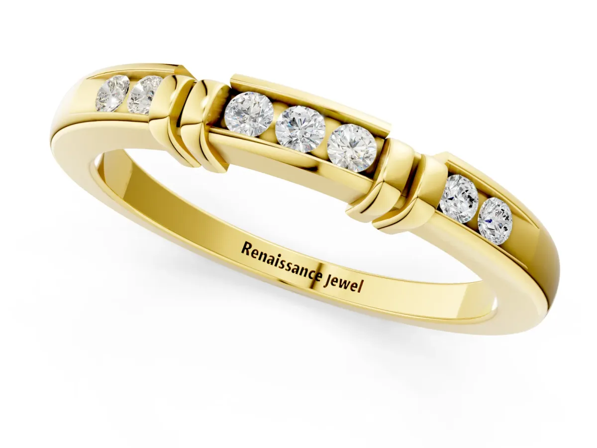 Channel Set Round Diamond Half-Eternity Band with Bar Prong Setting Yellow gold