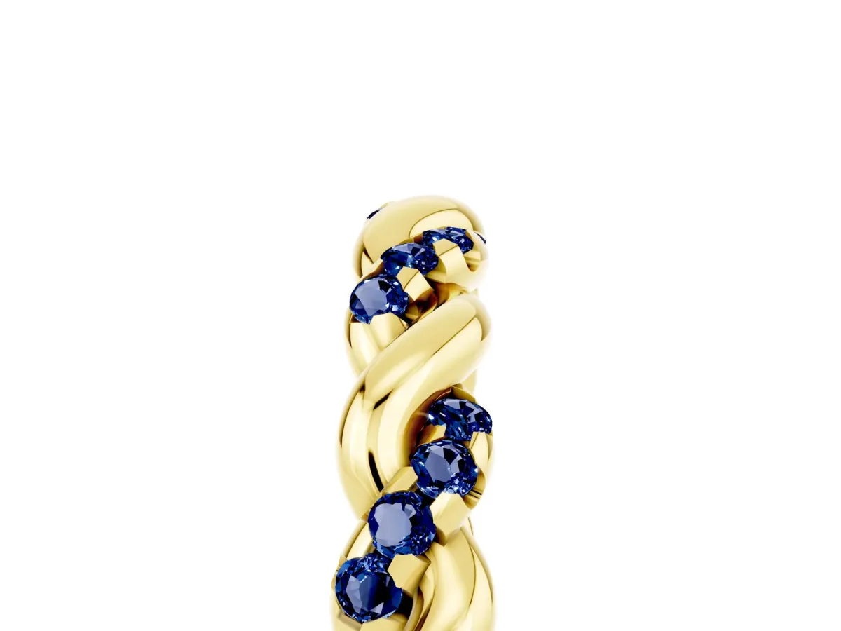 Twisted Pavé Round Blue Sapphire Eternity Band Yellow gold