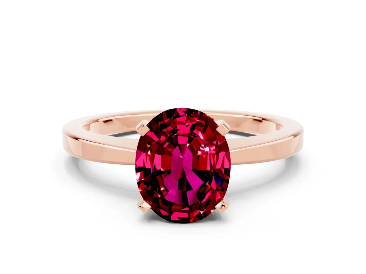 Oval Cut Garnet Solitaire Engagement Ring with Classic Band and Four-Prong Setting Rose gold