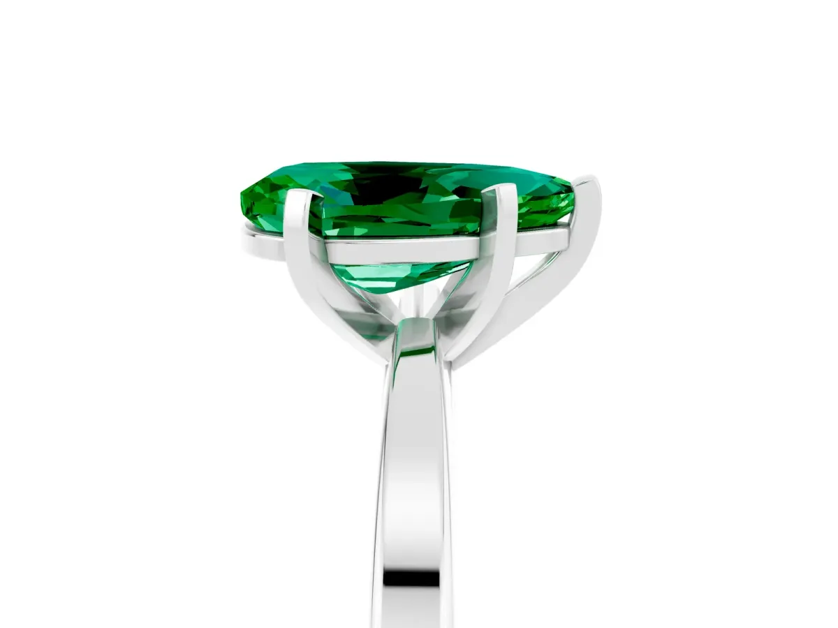 Pear Cut Emerald Solitaire Engagement Ring with Classic Band and Four-Prong Setting Platinum