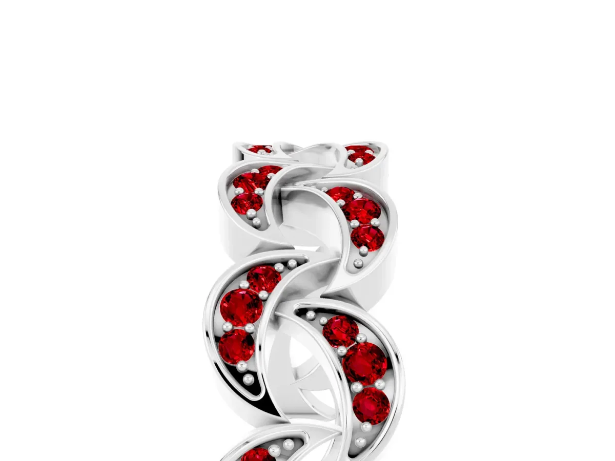 Pavé Round Ruby Interlocking Eternity Band with Bezel Prong Setting Silver