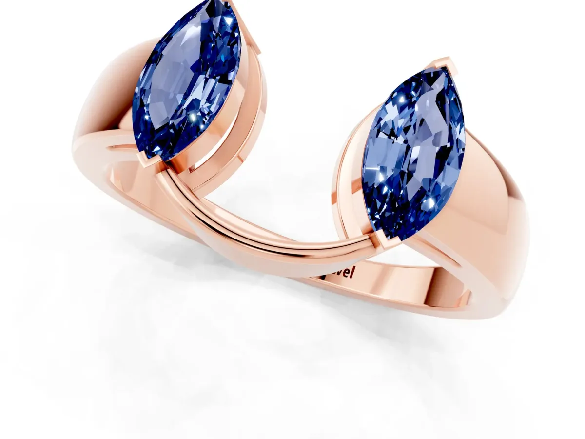 Marquise Blue Sapphire Open Band Ring with Tension Setting Rose gold