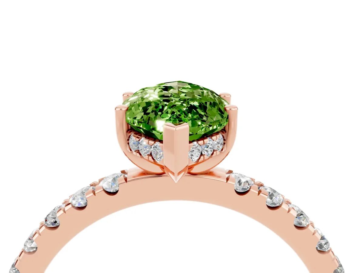 Marquise Cut Peridot Pave Band Solitaire Ring with Round and Prong Setting Rose gold