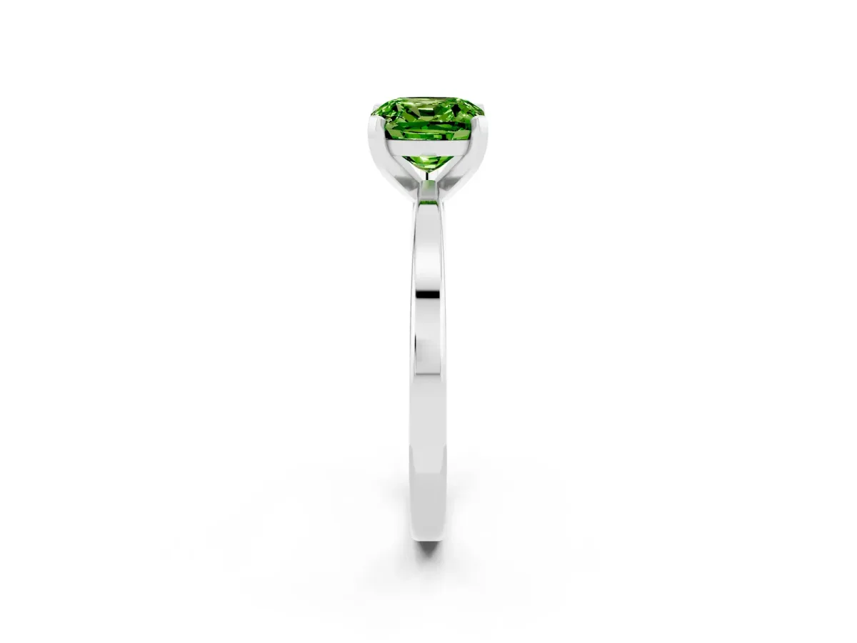 Cushion Cut Peridot Solitaire Engagement Ring with Classic Band and Four-Prong Setting Platinum