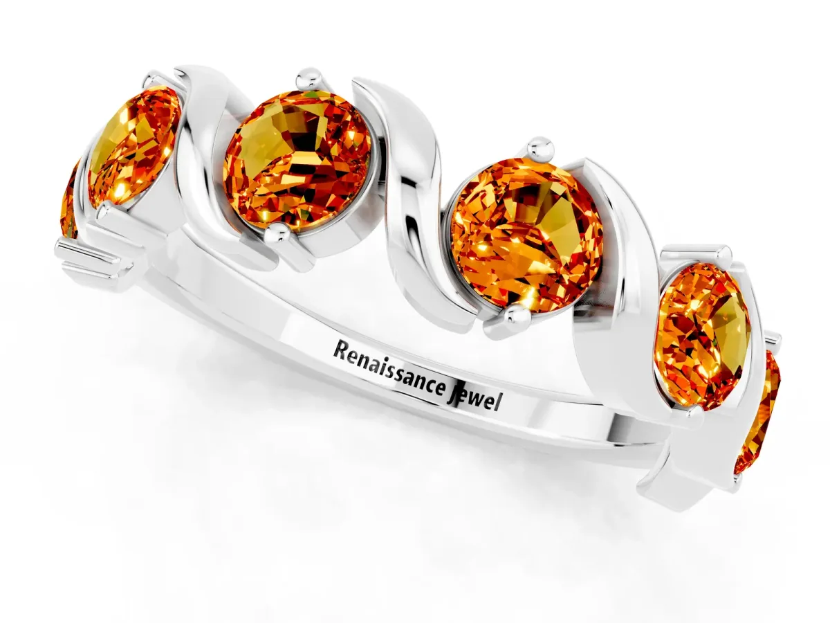 Round Citrine Half Eternity Band with Wave Prong Setting Silver