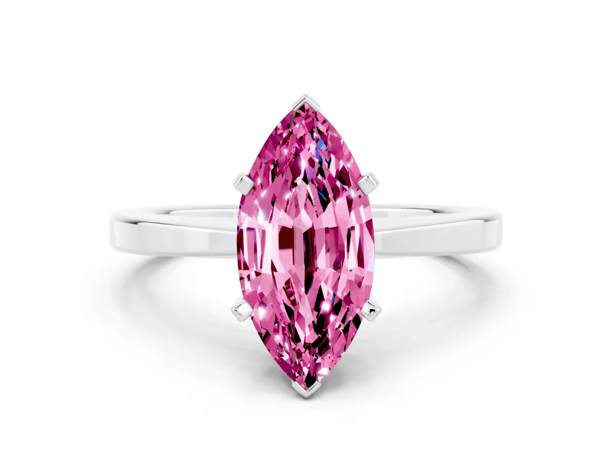 Marquise Cut Pink Sapphire Solitaire Engagement Ring with Classic Band and Four-Prong Setting Silver