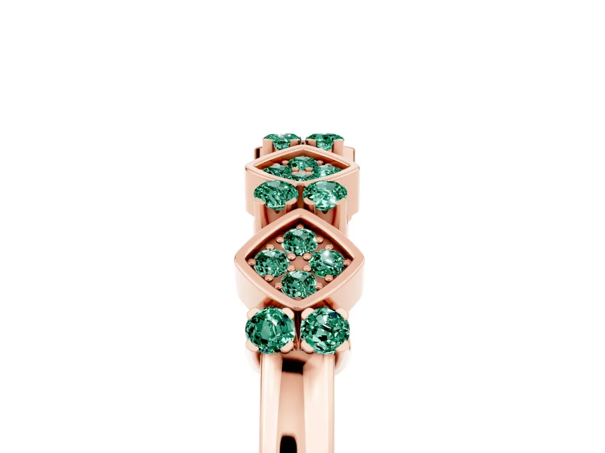 Pavé Cushion Green Sapphire Cluster Eternity Band with Prong Setting Rose gold