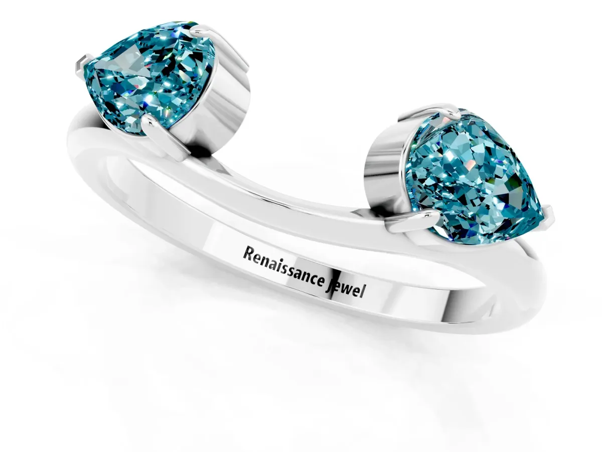 Two-Stone Pear Blue Topaz Bypass Ring with Prong Setting Silver