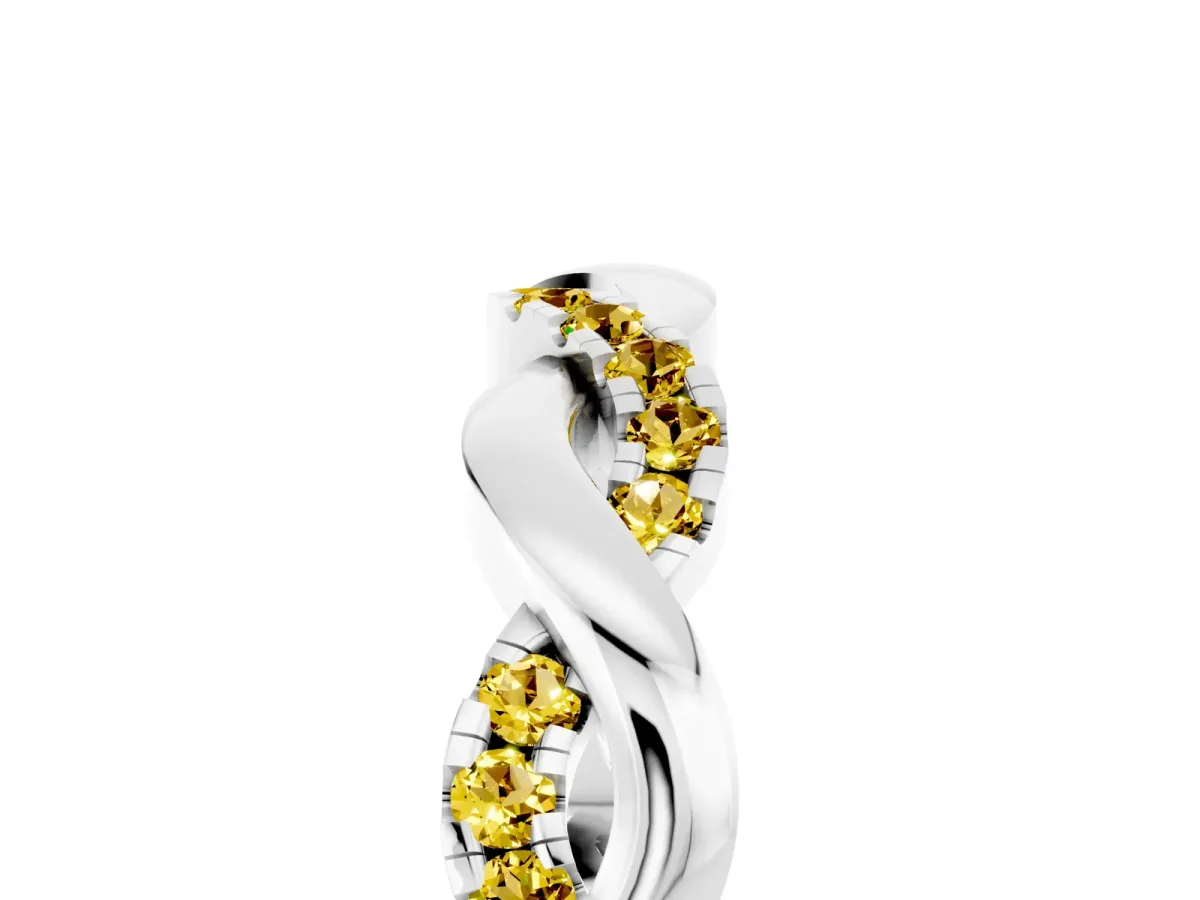 Pavé Round Yellow Sapphire Twist Eternity Band with Shared Prong Setting Silver