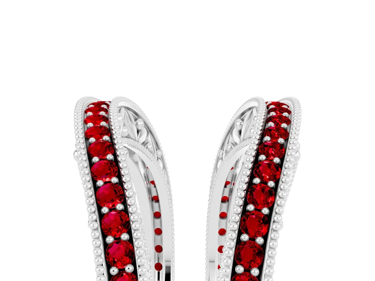 Round Ruby Milgrain Eternity Band with Channel Setting Silver