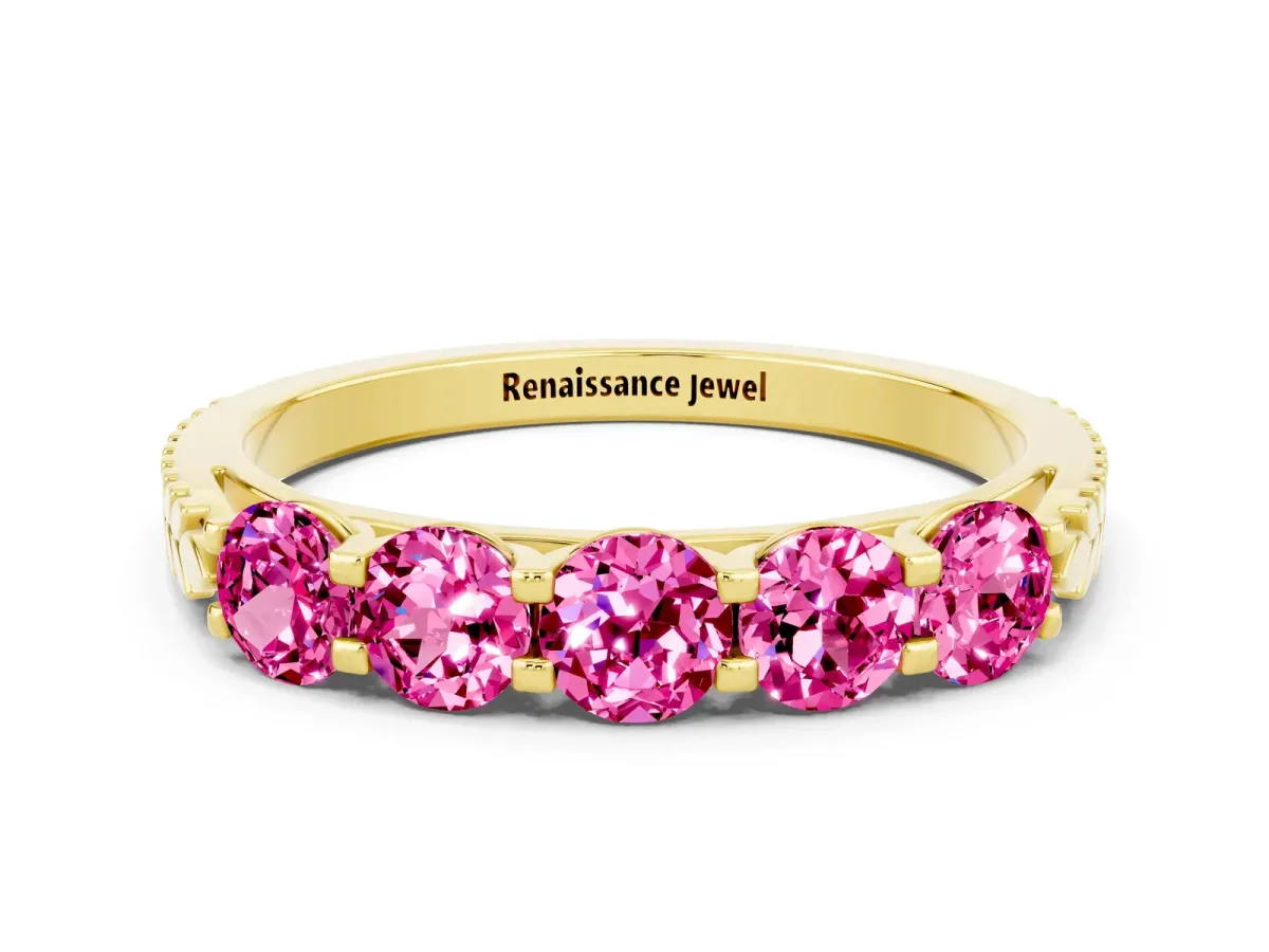 Five-Stone Round Pink Sapphire Prong-Set Band Yellow gold