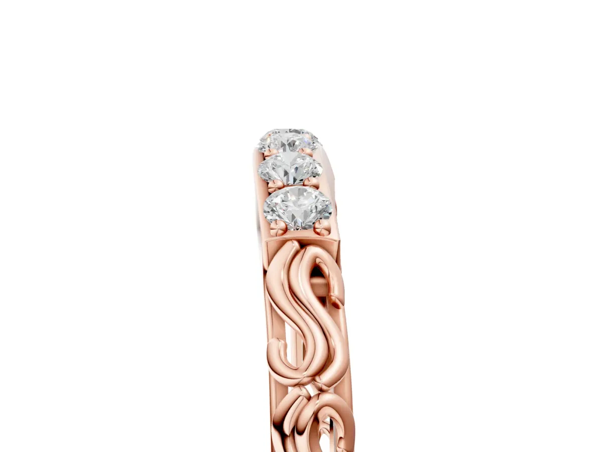 Round Diamond Bar Set Eternity Band with Filigree Design Rose gold