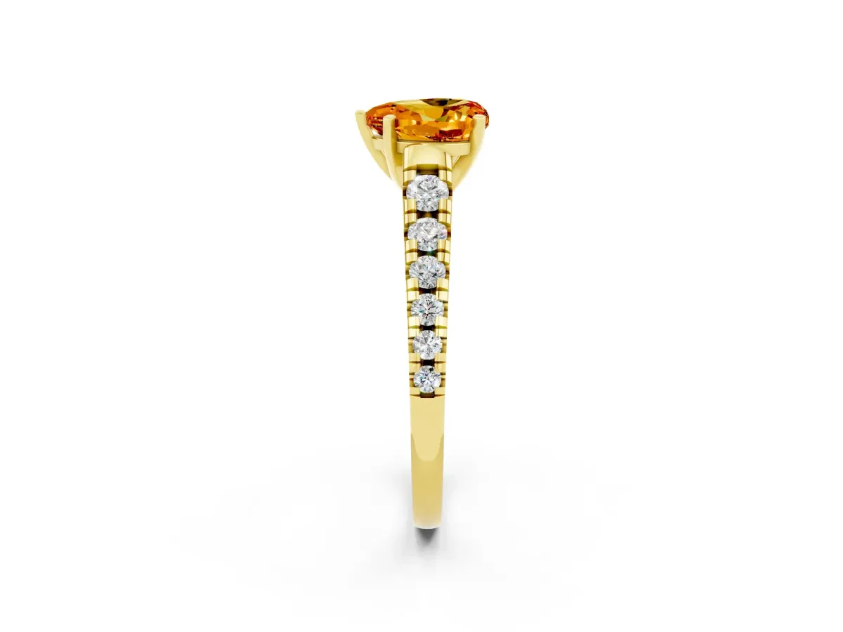 Heart Cut Citrine Cathedral Solitaire Ring with Round Pavé Band Yellow gold