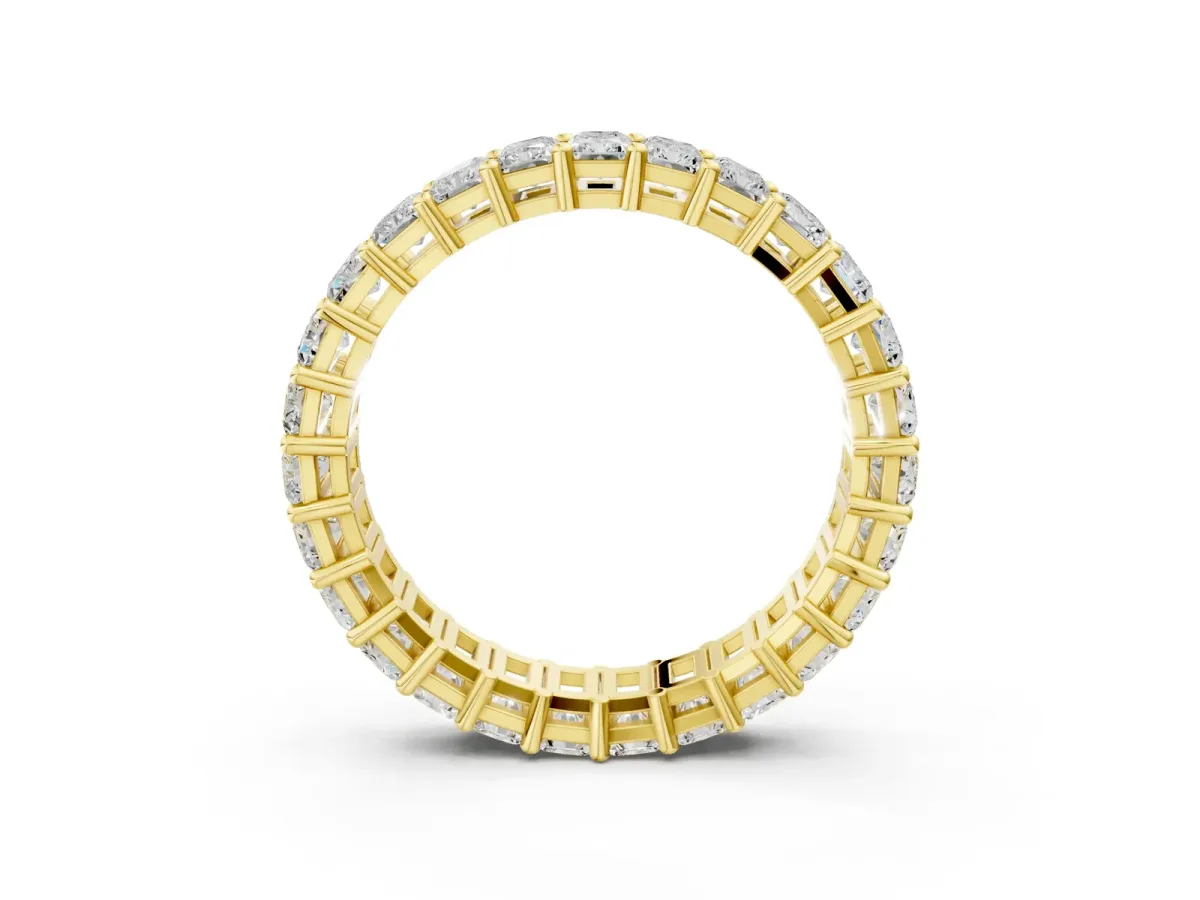 radiant Cut eternity band with shared prong setting Yellow gold