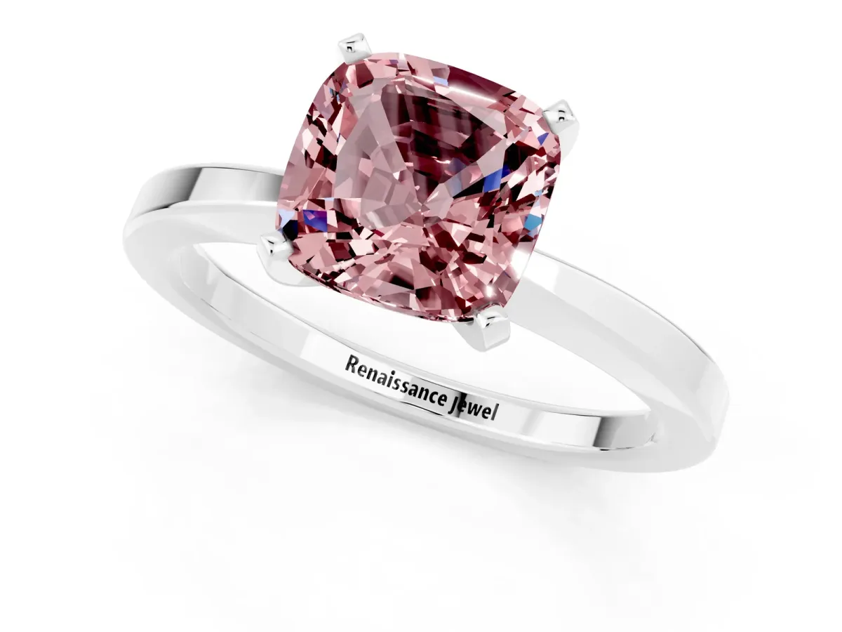 Cushion Cut Morganite Solitaire Engagement Ring with Classic Band and Four-Prong Setting Silver