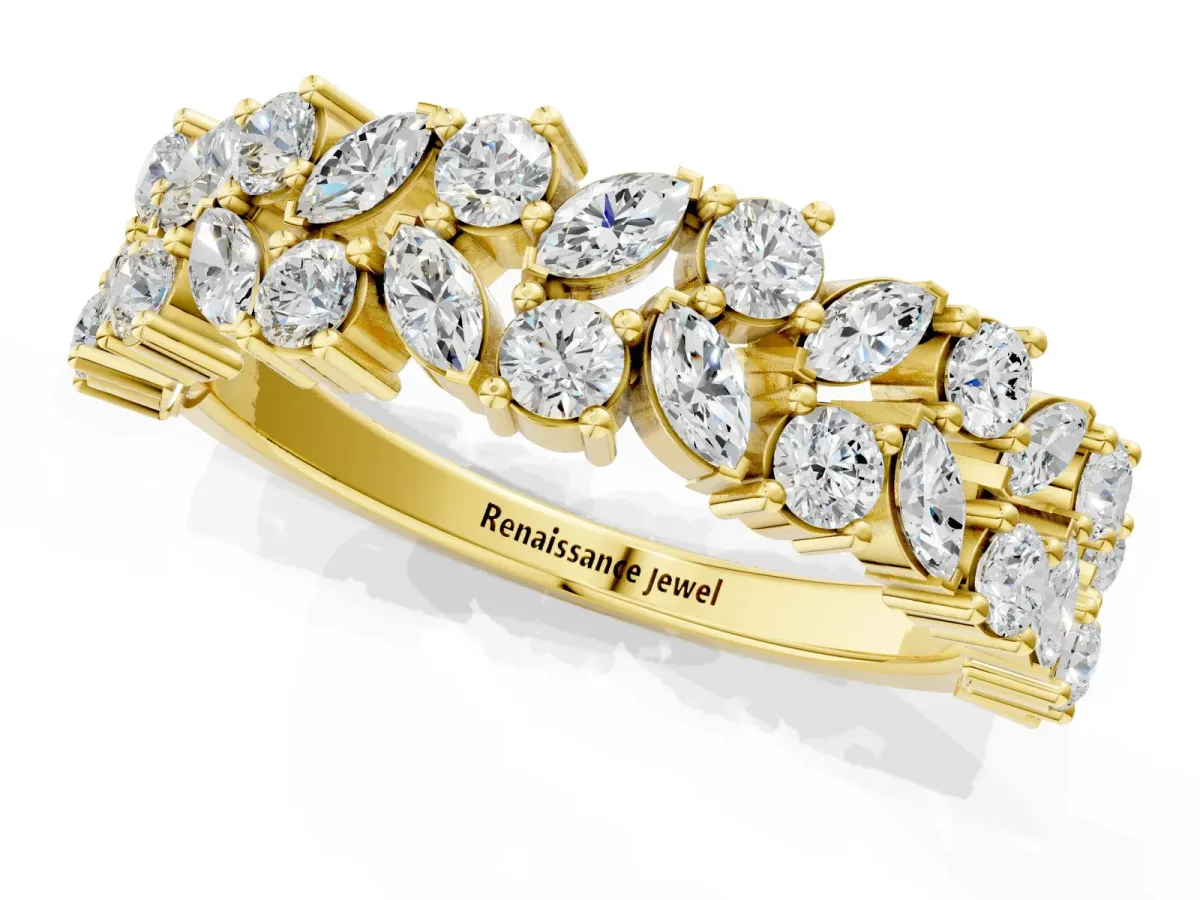 Pave Marquise and Round Diamond Eternity Band with Prong Setting Yellow gold