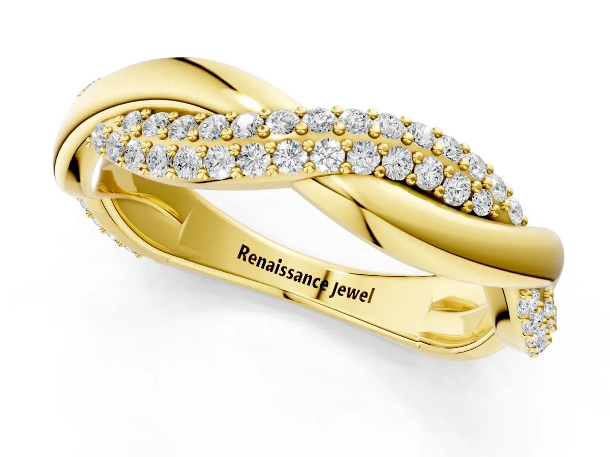 Pavé Round Diamond Twist Eternity Band with Prong Setting Yellow gold