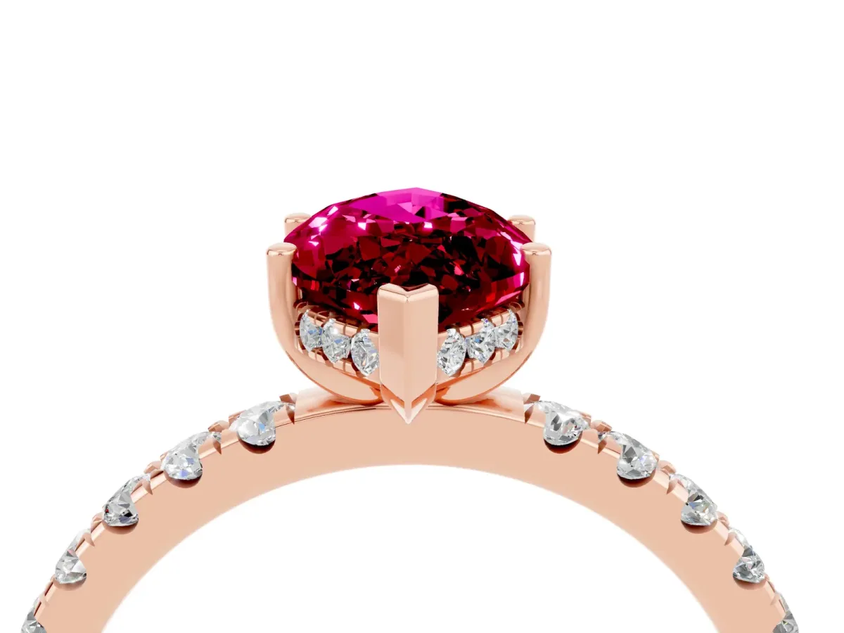 Marquise Cut Garnet Pave Band Solitaire Ring with Round and Prong Setting Rose gold