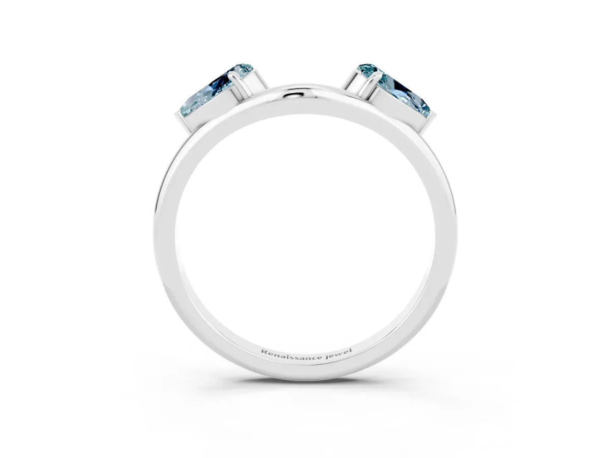 Two-Stone Pear Aquamarine Bypass Ring with Prong Setting Platinum