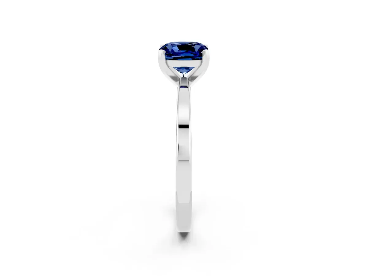 Cushion Cut Blue Sapphire Solitaire Engagement Ring with Classic Band and Four-Prong Setting Silver