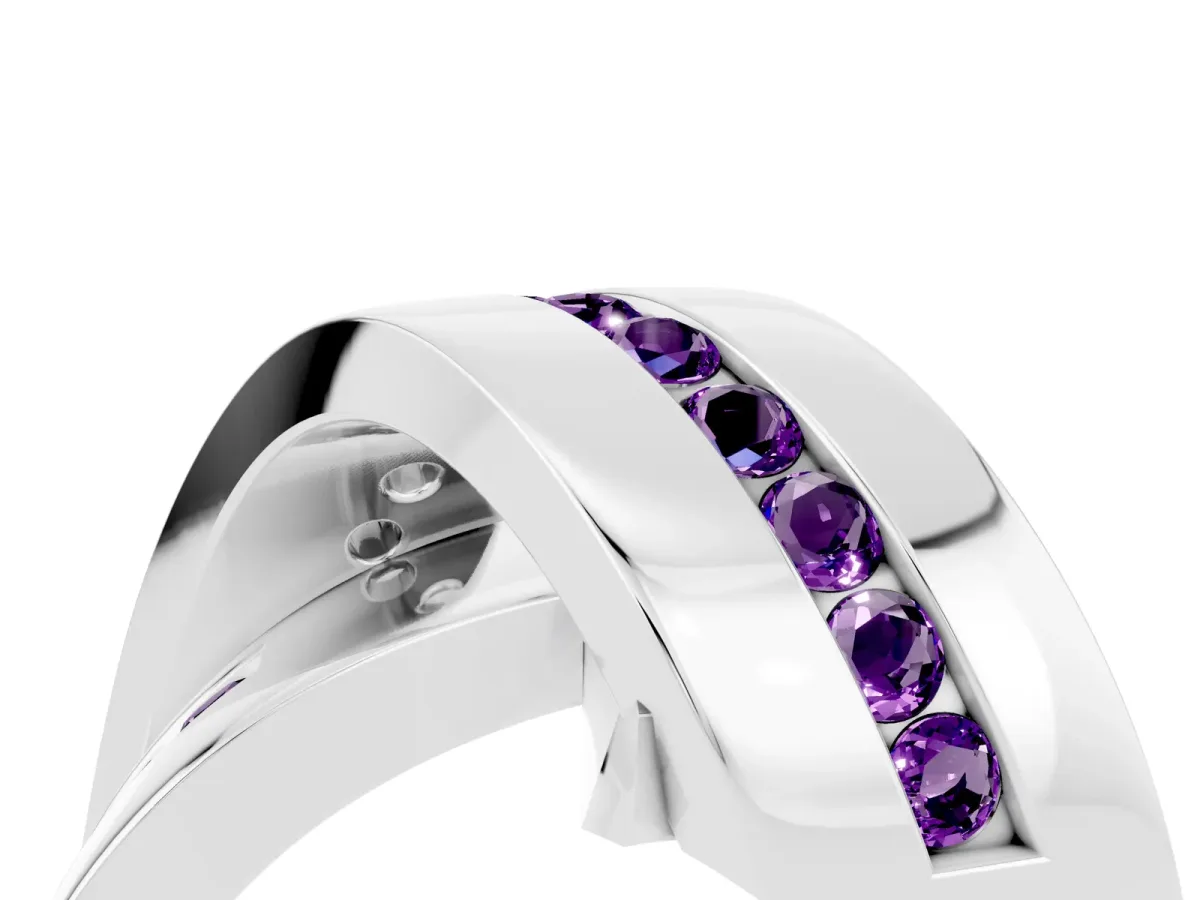 Pavé Round Amethyst Crossover Band with Channel Setting Platinum
