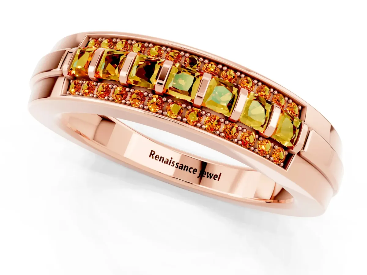Bar-Set Princess Cut Citrine Pavé Band Rose gold