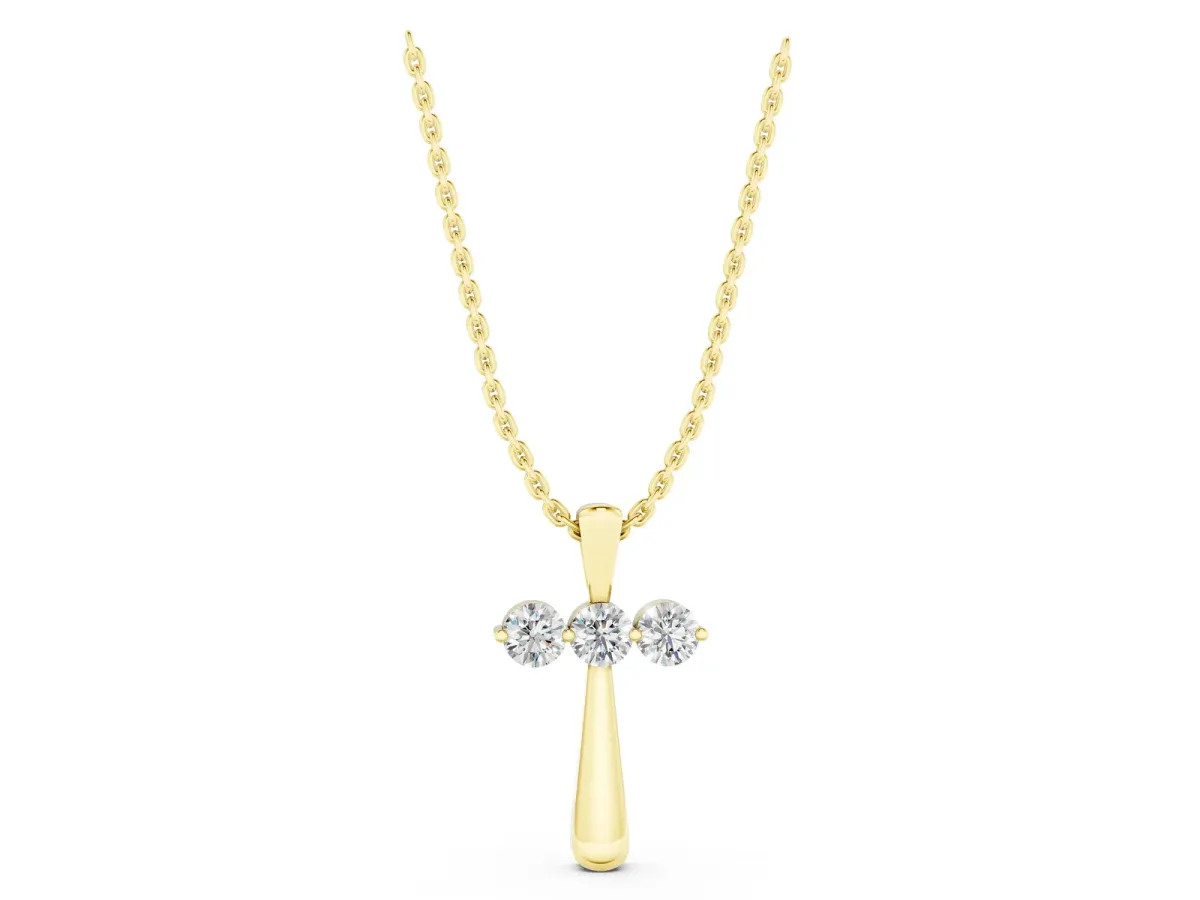 Round Brilliant Three-Stone Prong Set Pendant Yellow gold