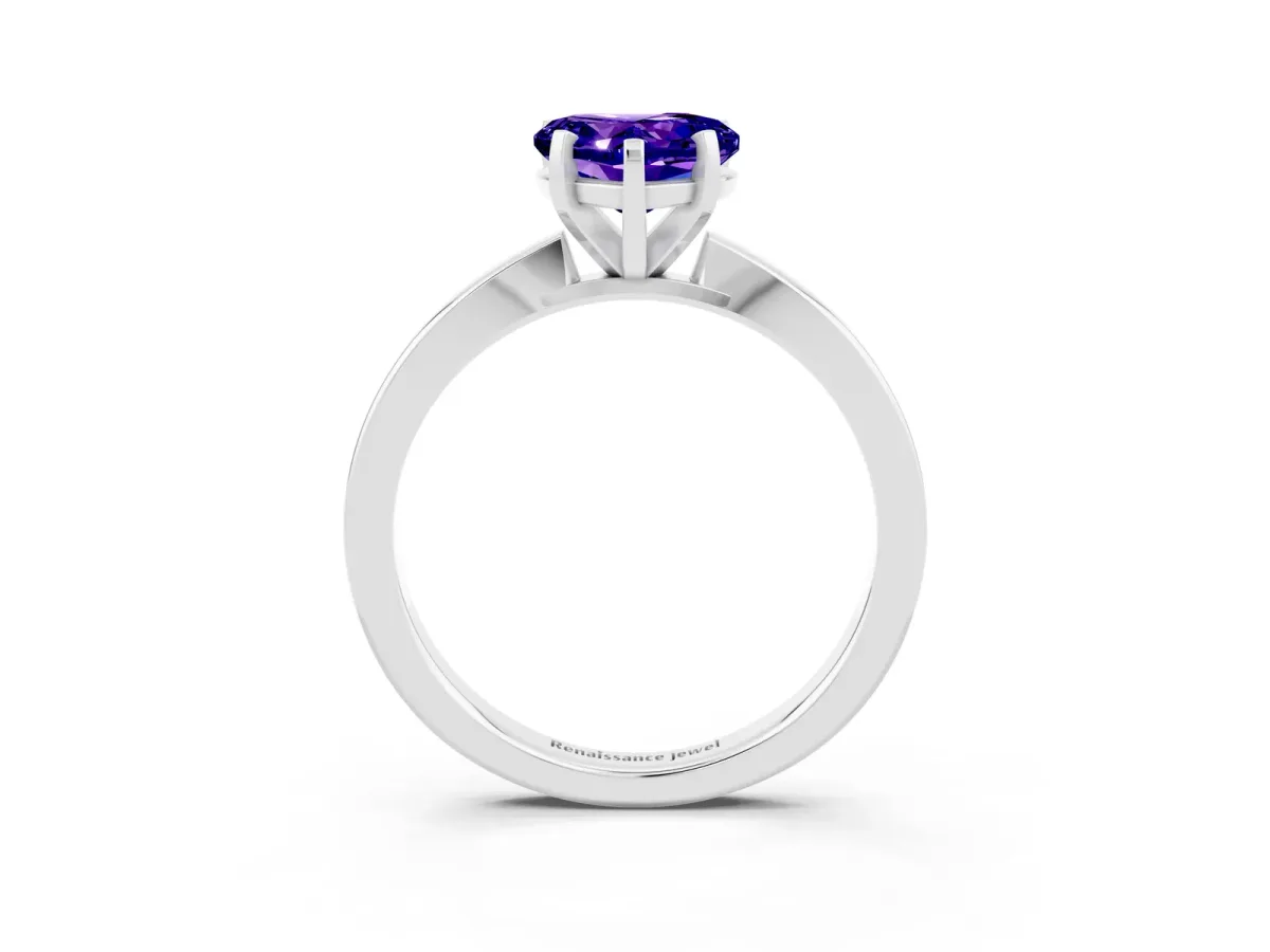 Heart Cut Tanzanite Solitaire Engagement Ring with Classic Band and Four-Prong Setting Silver