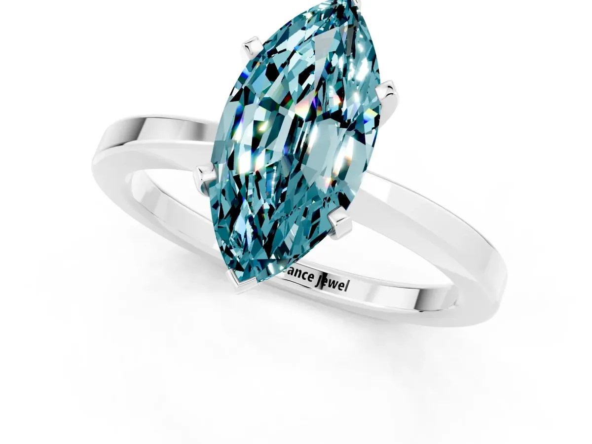 Marquise Cut Blue Topaz Solitaire Engagement Ring with Classic Band and Four-Prong Setting Silver