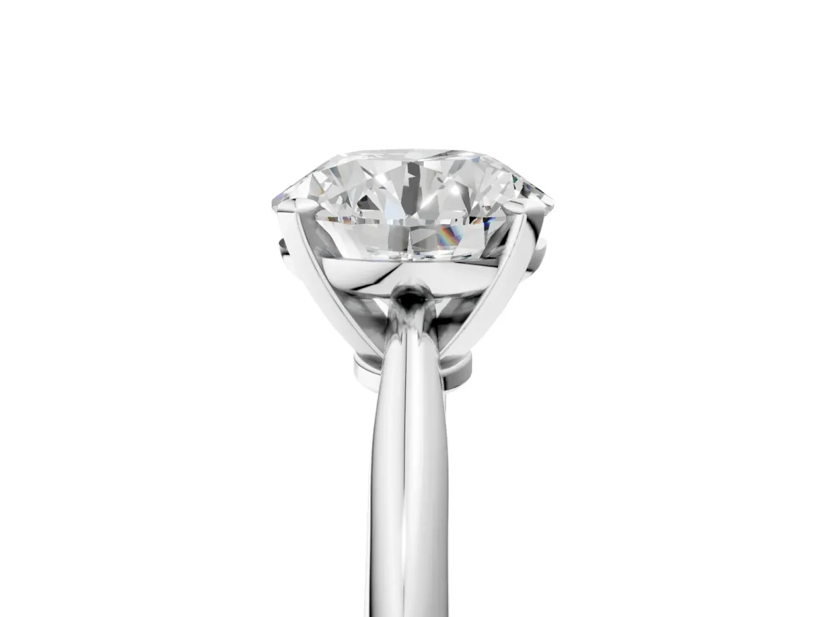 Round Cut Diamond Solitaire Engagement Ring with Classic Band and Four-Prong Setting White gold