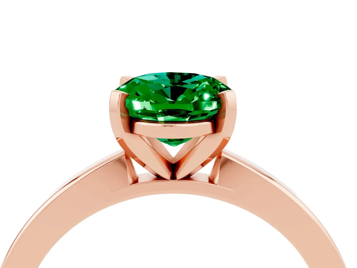 Oval Cut Emerald Solitaire Engagement Ring with Classic Band and Four-Prong Setting Rose gold