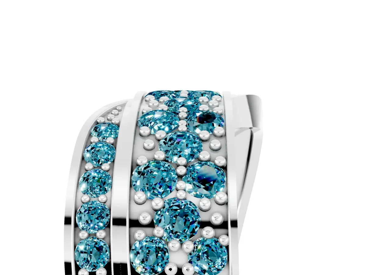 Pavé Round Blue Topaz Crossover Band with Bead Prong Setting Silver