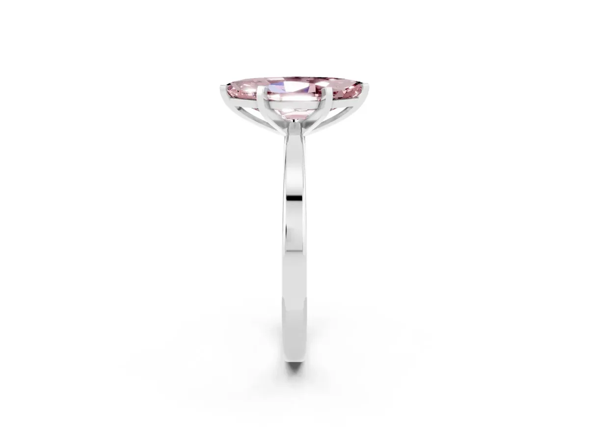 Marquise Cut Morganite Solitaire Engagement Ring with Classic Band and Four-Prong Setting Silver