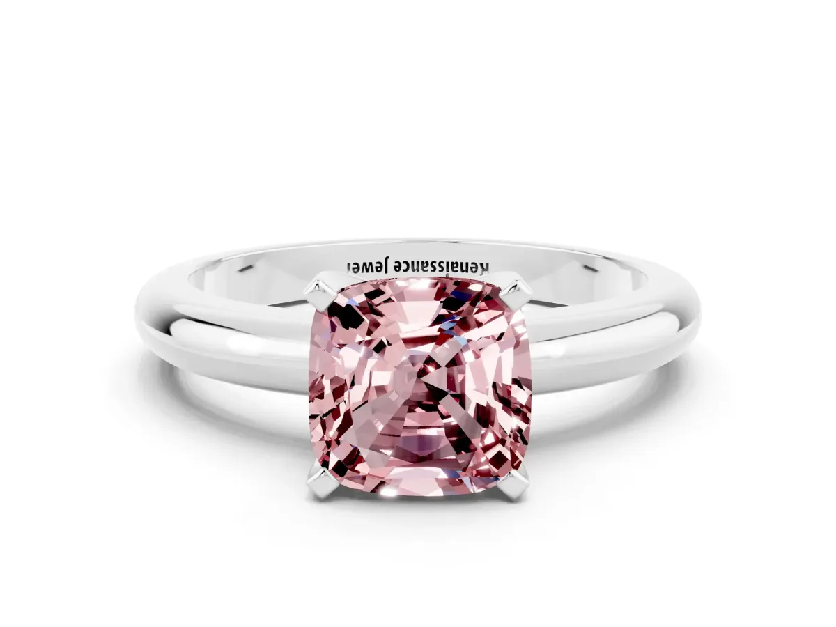 Cushion Cut Morganite Solitaire Engagement Ring with Round Band and Four-Prong Setting Silver