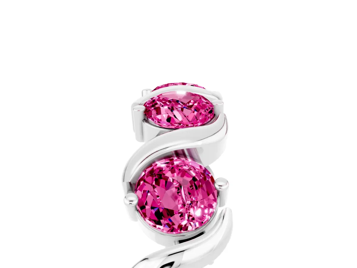 Round Pink Sapphire Half Eternity Band with Wave Prong Setting Platinum