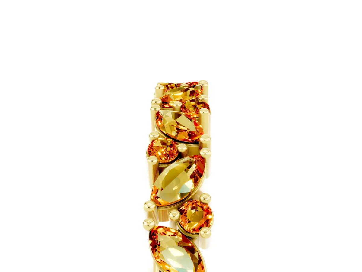 Marquise and Round Citrine Vine Eternity Band with Prong Setting Yellow gold