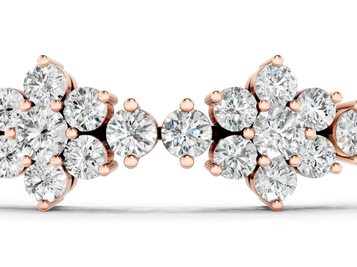 Round Diamond Floral Cluster Tennis Bracelet with Prong Setting Rose gold