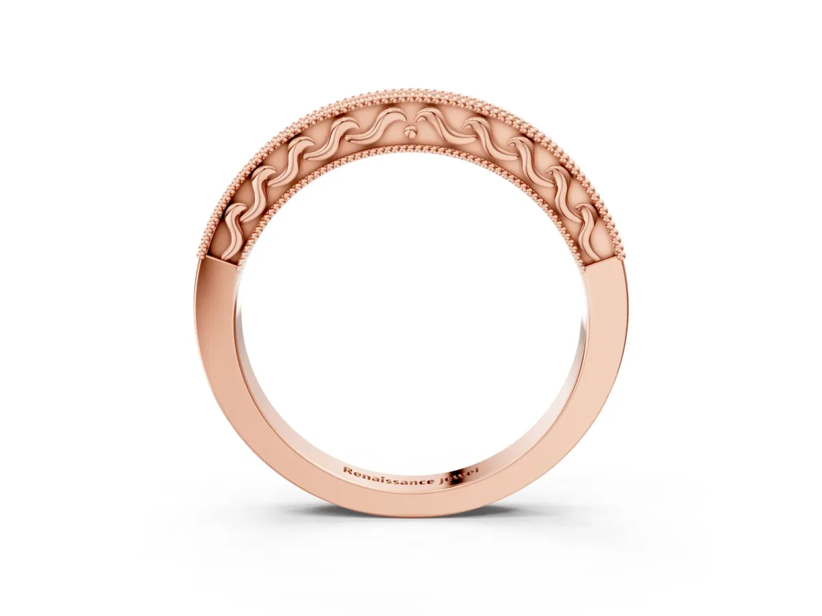 Channel Set Round Diamond Milgrain Edge Eternity Band Rose gold