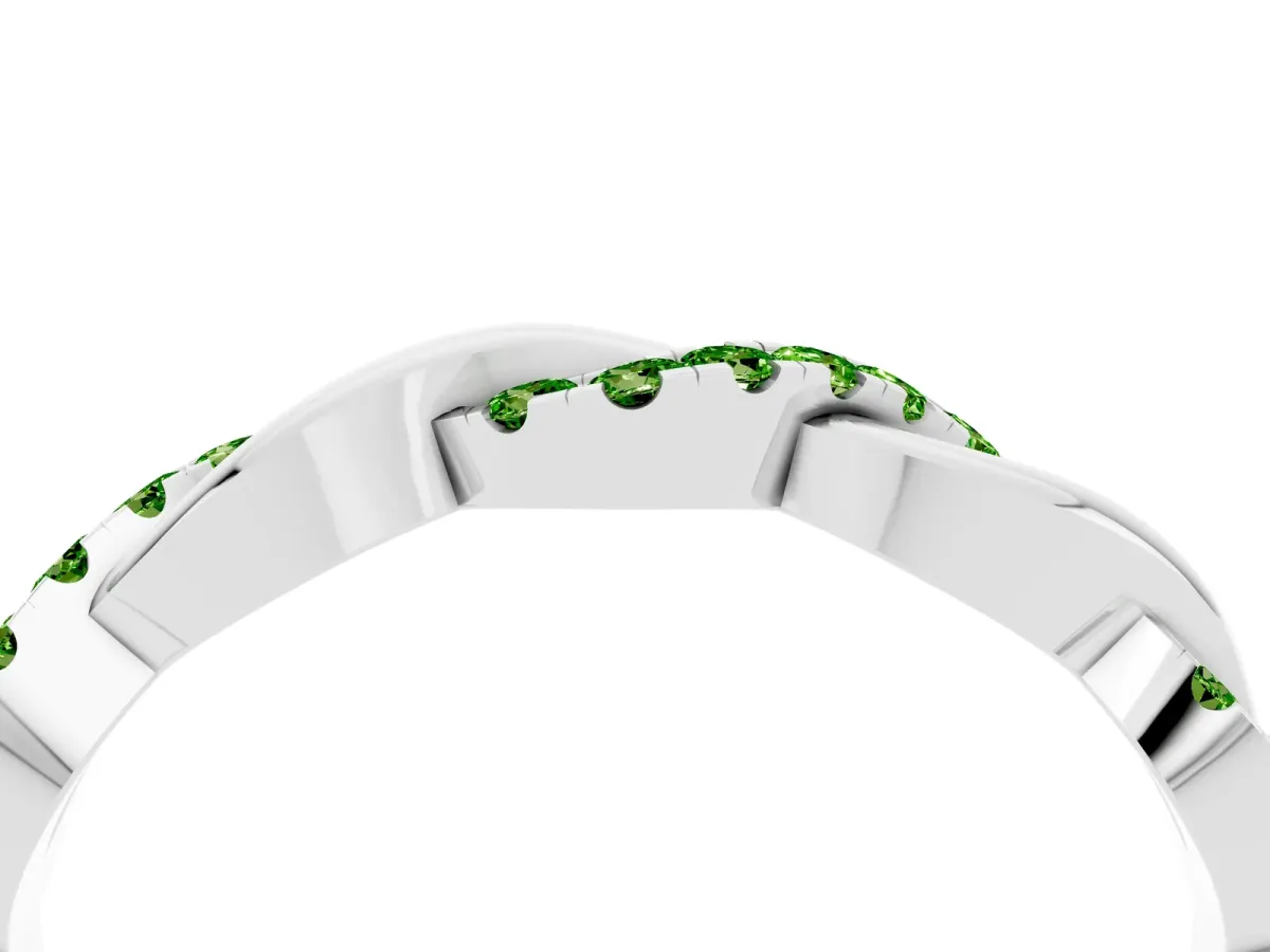 Pavé Round Peridot Twist Eternity Band with Shared Prong Setting Platinum