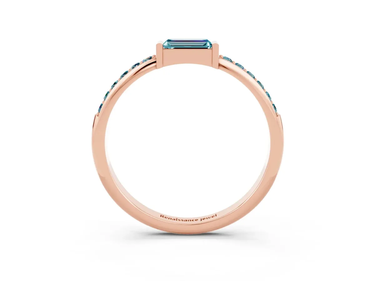 Baguette Blue Topaz Pavé Band with Bar Setting Rose gold