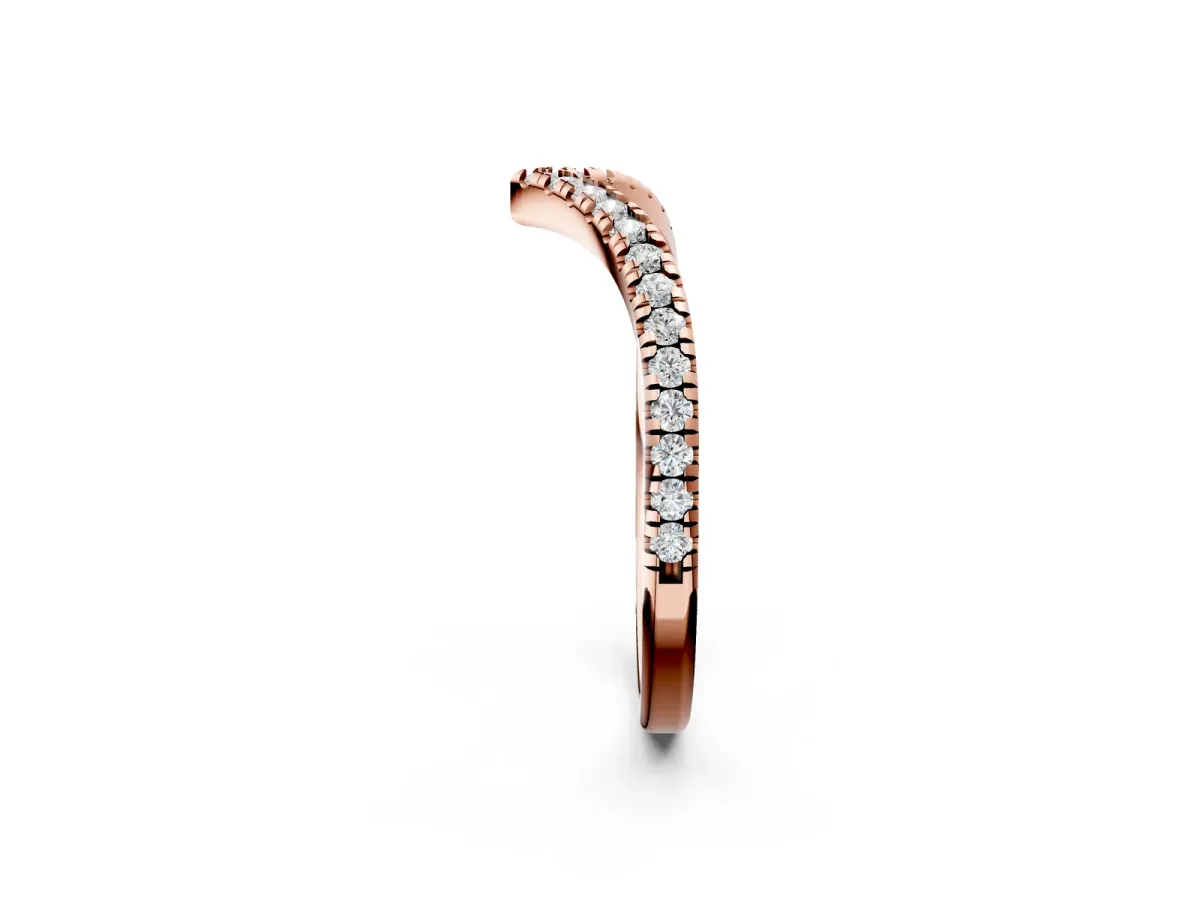 Pavé Round Diamond V-Shaped Chevron Band with Shared Prong Setting Rose gold