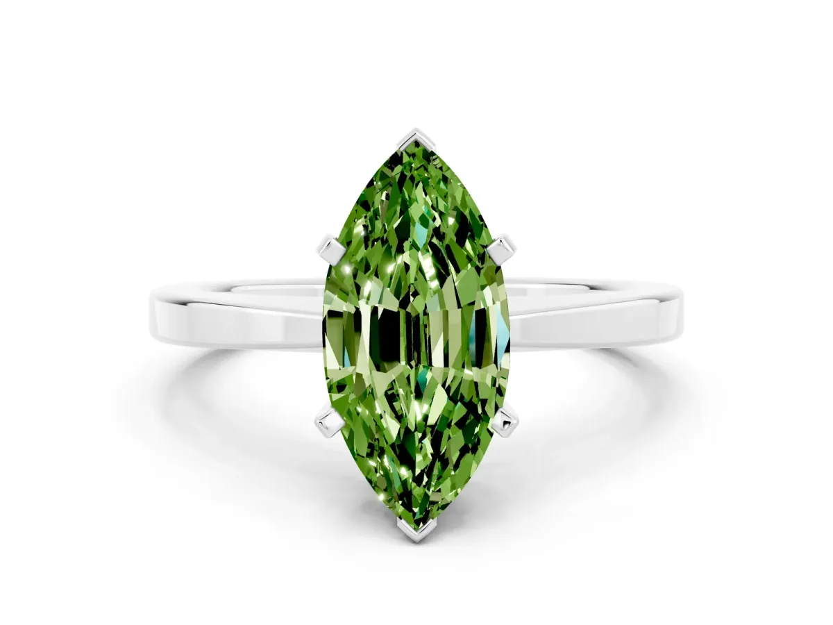 Marquise Cut Peridot Solitaire Engagement Ring with Classic Band and Four-Prong Setting Platinum
