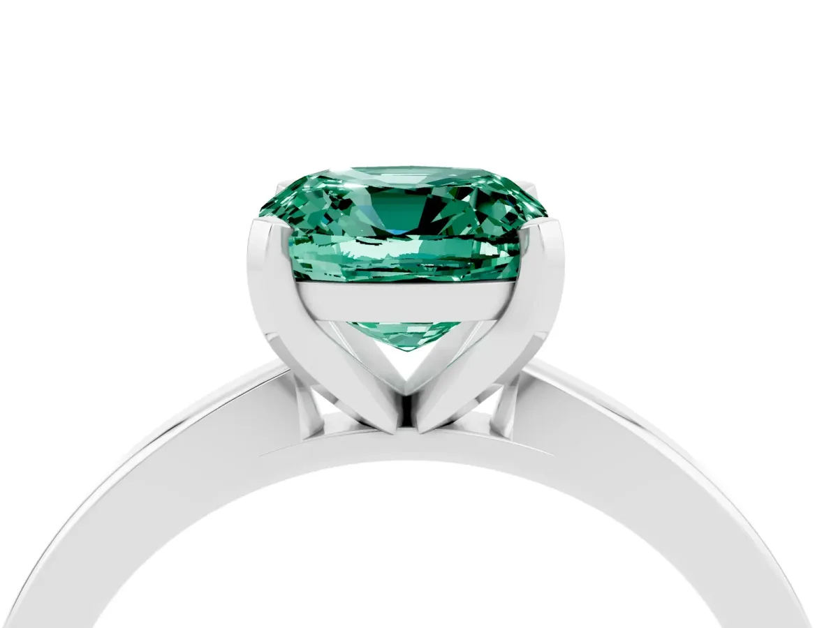 Cushion Cut Green Sapphire Solitaire Engagement Ring with Classic Band and Four-Prong Setting Silver