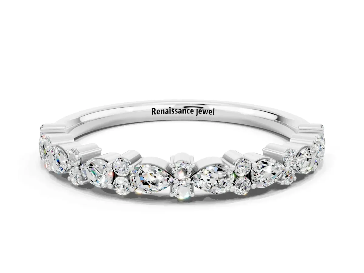 Pear and Round Moissanite Wedding Band White gold