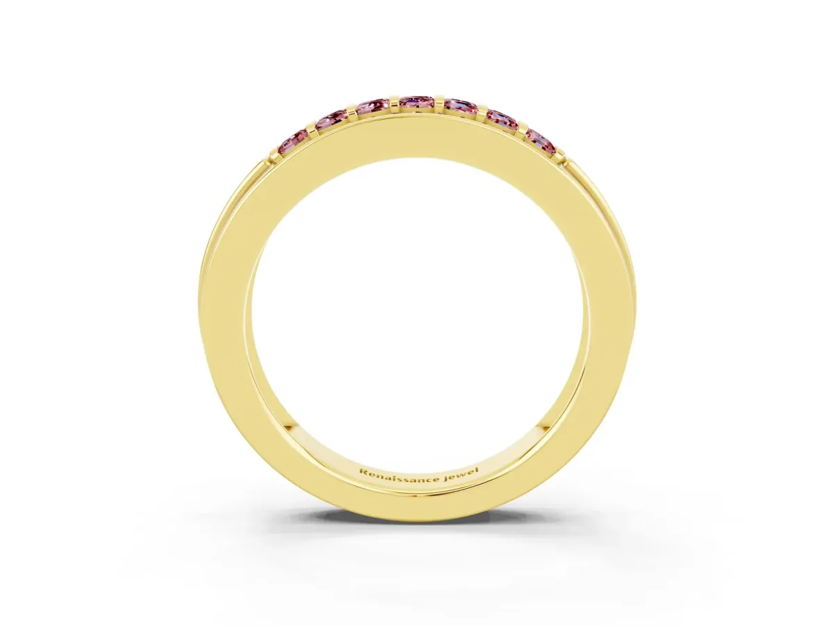 Bar-Set Princess Cut Morganite Pavé Band Yellow gold