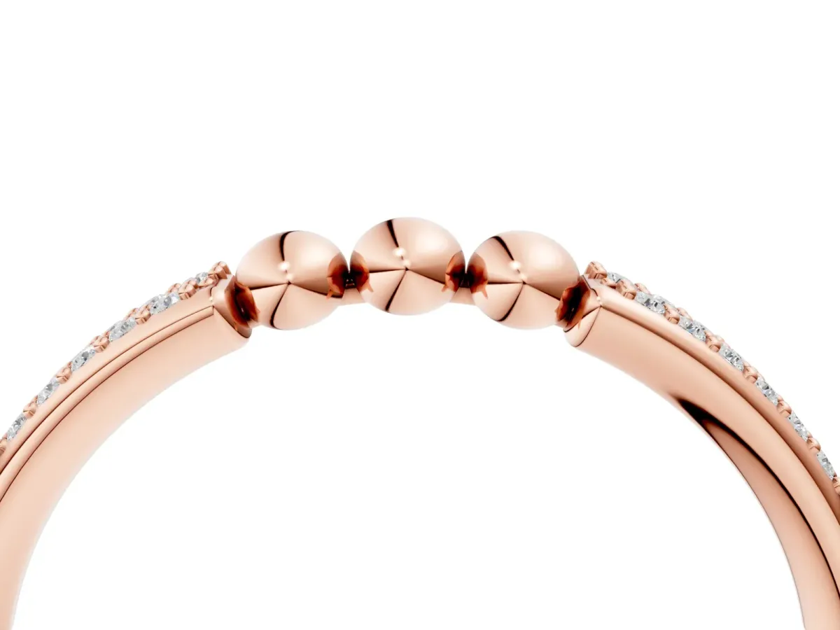 Pave Round Diamond Beaded Band with Shared Prong Setting Rose gold