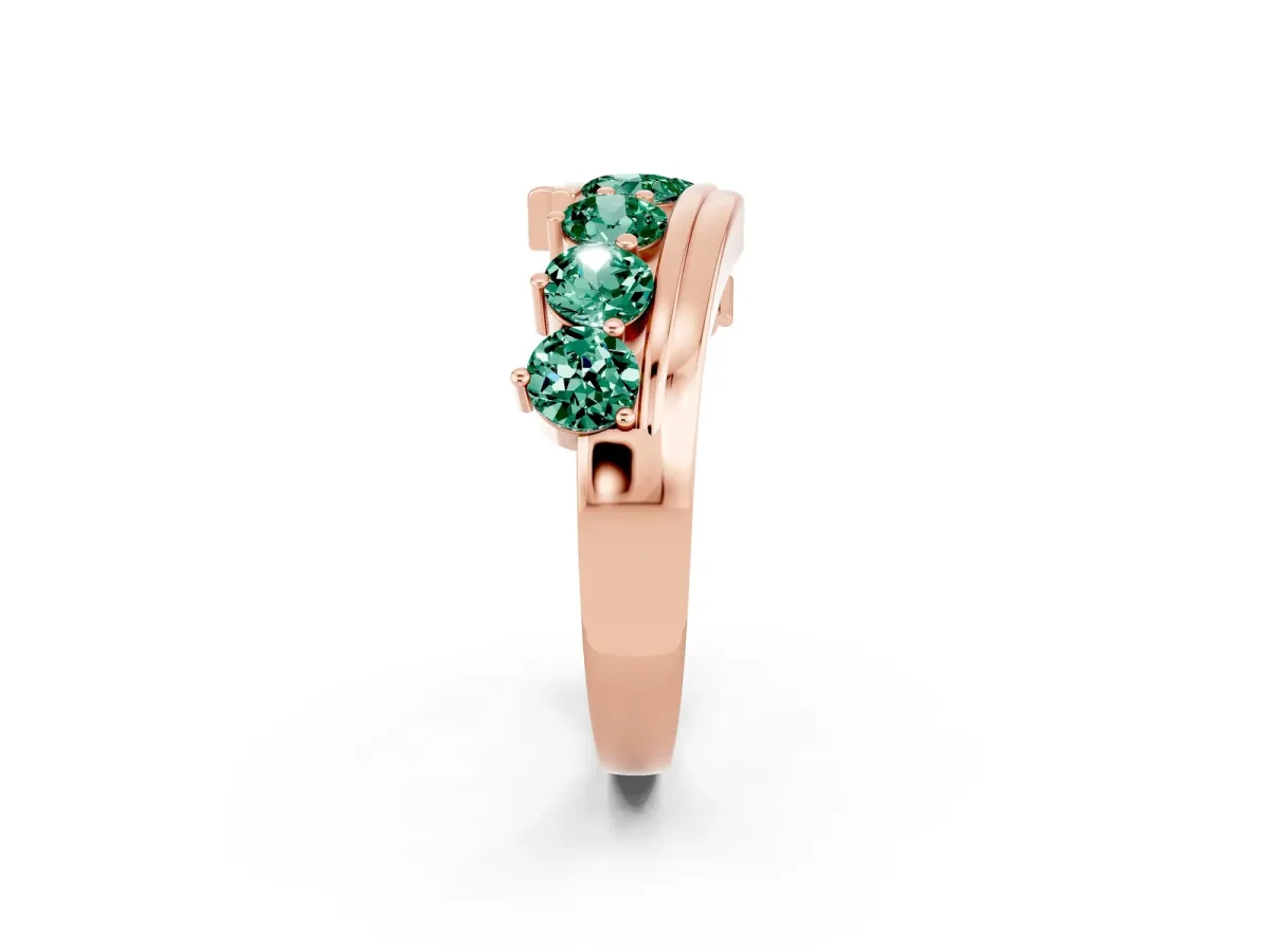 Round Green Sapphire Wave Band with Channel and Shared Prong Setting Rose gold